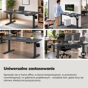Biurko elektryczne z regulacją wysokości ergonomiczne antracytowe,1400x700 mm: ARIA