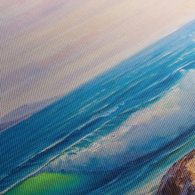 Obraz fal uderzających w klify, obraz olejny (z zegarem) (90x30 cm)