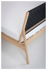 Czarne/naturalne łóżko dwuosobowe z litego drewna dębowego 180x200 cm Fawn – Gazzda