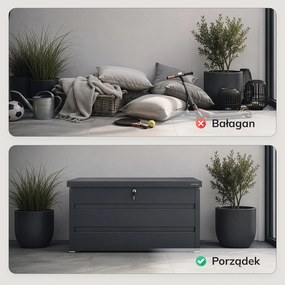 Metalowa skrzynia ogrodowa Carrie 360 litrów, 119 × 58 × 52 cm, kolor antracyt