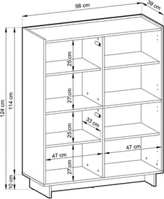 Komoda Vabres dąb karmel 98 cm 4 drzwi push to open nowoczesna laminowana stojąca skandynawska 16 mm ABS