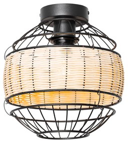 Orientalna lampa sufitowa czarna z rattanu 25 cm - EmirKolonialny Oswietlenie wewnetrzne