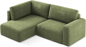 Zielony rozkładany/ze schowkiem narożnik z tkaniny szenilowej (lewostronny/w kształcie litery L) Kona – Makamii