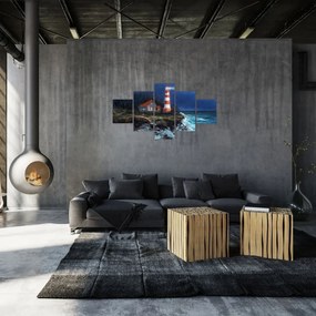 Obraz - Latarnia morska na brzegu oceanu, akwarela (125x70 cm)