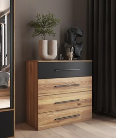 Komoda BETA 4S 91cm dąb muavella/czarna HELVETIA