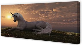 Obraz drukowany na płótnie Jednorożec w Górach o Zachodzie