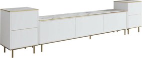 Stolik pod telewizor z szafkami Imej White Marble and Gold