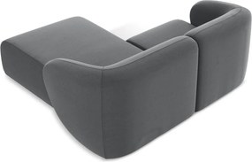 Szary aksamitny narożnik (prawostronny/z szezlongiem) Lani – Makamii