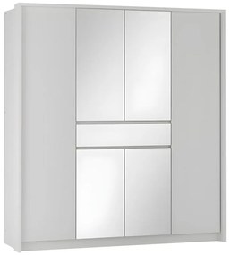 Szafa 6 drzwi i 1 szuflada - Z lustrem - Dł. 200 cm - Biały - ZADIA