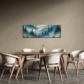 Obraz - Leśny krajobraz z mgłą (z zegarem) (90x30 cm)