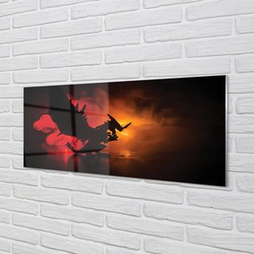 Szklany Panel Czarny Smok wśród Chmur