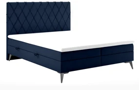 Łóżko kontynentalne IBETIO 160x200 granatowe velvet z pojemnikiem LAVERTO