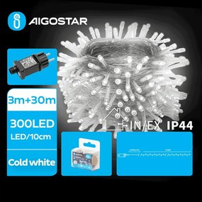 Aigostar - LED łańcuch świetlny zewnętrzny 300 diod LED / 8 trybów, 33 m, IP44, zimna biel