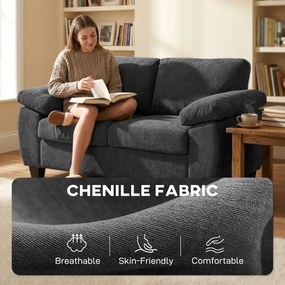 HOMCOM Sofa 2-osobowa, 156 cm sofa Chenille z grubymi poduszkami sprężynowymi, szerokimi tapicerowanymi podłokietnikami, obciążenie 300 kg, ciemnoszara | Aosom PL