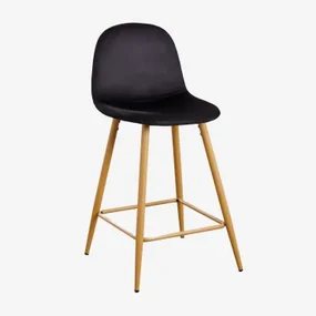Wysoki Taboret Glamm Welurowy Negro & ↑65 Cm & Drewno Naturalne - Sklum