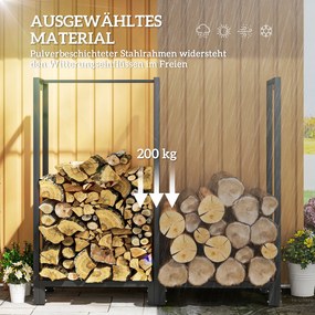 Outsunny Stojak na Drewno Kominkowe, Dwie Sekcje, Rama ze Stali Nierdzewnej, do 200 kg, 123 x 32 x 115 cm, Czarny