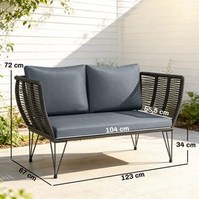 Outsunny Sofa Ogrodowa z Poduszkami 2-osobowa Rattanowa Meble Balkonowe 123 x 67 x 72 cm Jasnoszara | Aosom PL