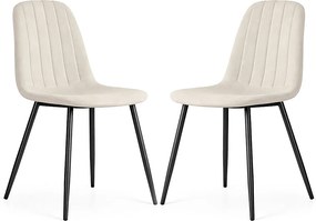 2x Welurowe krzesło tapicerowane pikowane Beżowe LUMO Czarne nogi