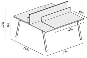 PLAN Biurko DOUBLE LAYERS, przesuwny blat, z przegrodami, biały/szary