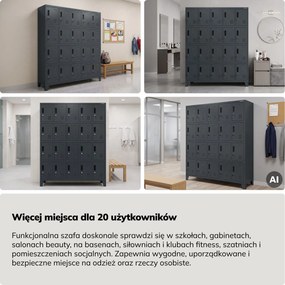 Szafa skrytkowa socjalna 20-skrytkowa na nóżkach antracytowa, 1360x1720x450 mm: ROBERT