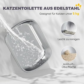 PawHut Duża kuweta dla kota ze stali nierdzewnej, zamknięta taca na żwirek z metalową łopatką i woreczkiem dezodorującym, ciemnoszara | Aosom PL