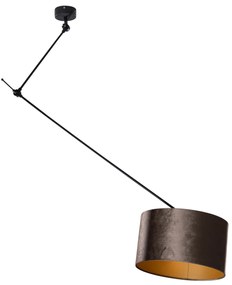 Lampa wisząca czarna z brązowym, aksamitnym kloszem 35 cm - Blitz klasyczny/Antyczny Oswietlenie wewnetrzne