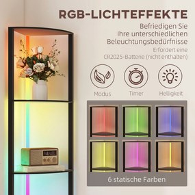HOMCOM LED Lampa Stojąca 5-poziomowa z Regulacją Jasności, RGB Zmiana Koloru, Pilot