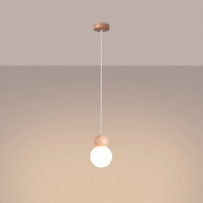 Lampy wiszące skandynawski Torch, szkło/drewno - 1 źródło światła 3000K - L.11 x H.124 cm - biały/naturalne drewno