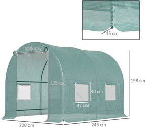 Outsunny Szklarnia Foliowa Ogrodowa Wysoka Jakość Stabilna Konstrukcja 245x200x198cm Zielona | Aosom PL