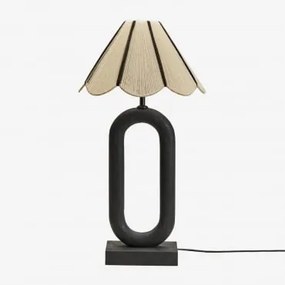 Lampa Stołowa Z Drewna Mango Tiberia Nizina Czarna & Biały - Czarny Irais - Sklum