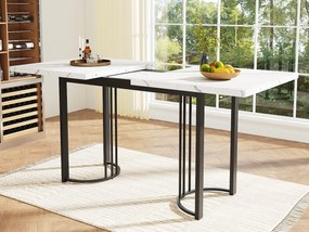 Stół jadalny składany (140-179,5x80cm) - z MDF i metalu - blat efekt marmuru - biały