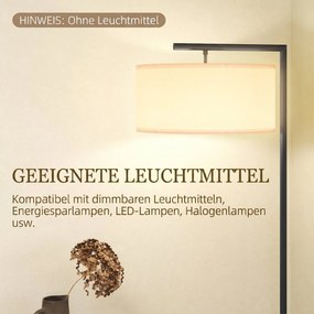 HOMCOM Lampa stojąca, lampa stojąca, oprawka E27, czarny, biały abażur z tkaniny, włącznik nożny, żelazo, 47 x 37 x 153 cm | Aosom PL