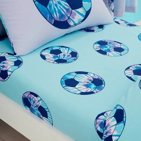 Turkusowe prześcieradło dziecięce dwuosobowe z gumką 135x190 cm Tie Dye Football – Catherine Lansfield