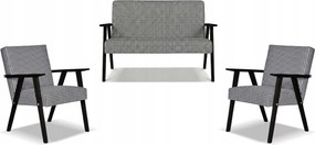 Zestaw mebli PRL retro SOLER sofa fotele Family Meble pepitka czarno biała