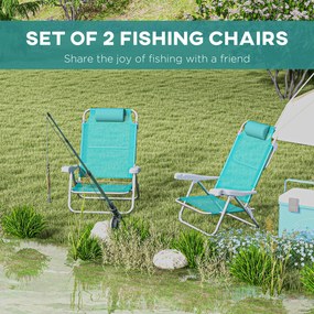 Outsunny Zestaw 2 składanych krzeseł campingowych z siateczkowym regulowanym oparciem i zagłówkiem, 62 x 65 x 80 cm, turkusowe | Aosom PL