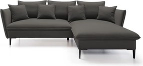 Narożnik GLOSS Prawostronny z funkcją spania, zestaw z poduszkami wolnostojący tkanina RIVIERA 100 Czarny WERSAL