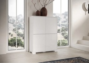 Wysoka komoda 4-drzwiowa Lumina 90x35x120 cm, biały połysk