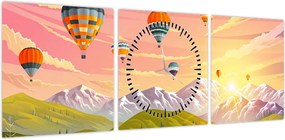 Obraz balonów nad krajobrazem (z zegarem) (90x30 cm)