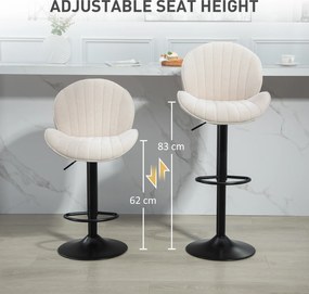 HOMCOM Zestaw 2 Barowych Hokerów w Muszelce, Oparcie, Regulowana Wysokość i Podnóżek, Stalowa Konstrukcja, Beżowy