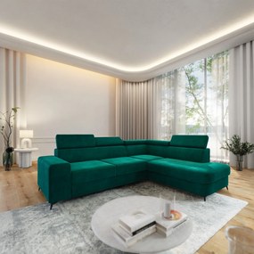 Masseno Narożnik ALVORO z funkcją spania i pojemnikiem na pościel Narozniki L, Rozkładana sofa - Zielony, MONOLITH 37