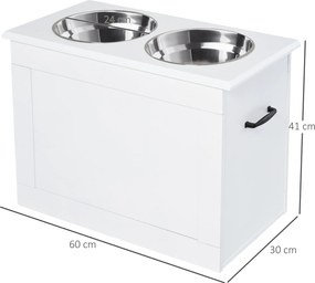 PawHut Stacja karmienia dla psów 2 w 1 z przechowywaniem, Biała