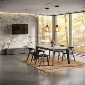 Czarny rozkładany stół z blatem w dekorze betonu 100x180 cm Shadow – TemaHome