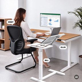Stolik pod laptopa na kółkach, regulowany Bill, biały