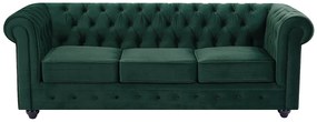 Kanapa 3 osobowa z zielonego weluru - CHESTERFIELD
