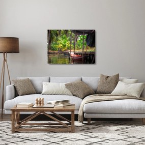 Obraz na szkle - Drewniana łódź na kanale, Tajlandia (70x50 cm)