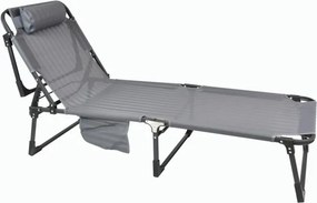 Składany leżak z poduszką, szary, wymiary: 189 x 63 x 34 cm.