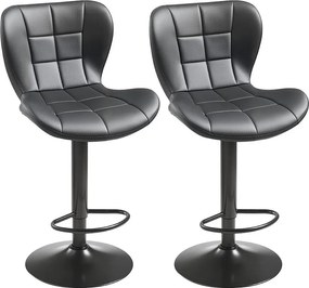 Stolik Barowy SucceBuy, Zestaw 2, Nowoczesne Krzesło Barowe w Skórze PU, Obrotowy Stół Kuchenny, Wysokość Regulowana, z Oparciem I Podnóżkiem, Czarny