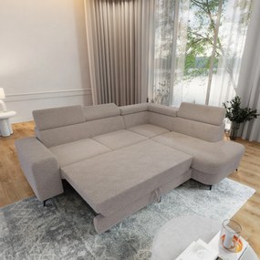 Masseno Narożnik ALVORO z funkcją spania i pojemnikiem na pościel Narozniki L, Rozkładana sofa - Beżowy, QUELLE 05