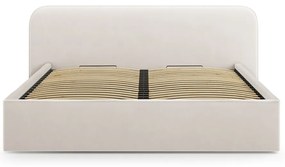 Tapicerowane łóżko dwuosobowe ze schowkiem i stelażem 160x200 cm w kolorze kości słoniowej Elizabeth – Micadoni