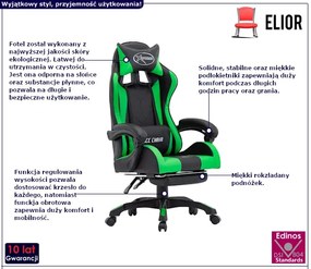 Czarno-zielony fotel gamingowy  z podnóżkiem - Mari 3X